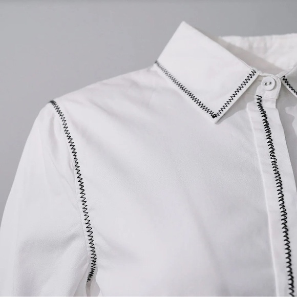C/MEO NWT Long Sleeve Belted Button Up White Contemporary Business Blouse Top - Picture 4 of 9